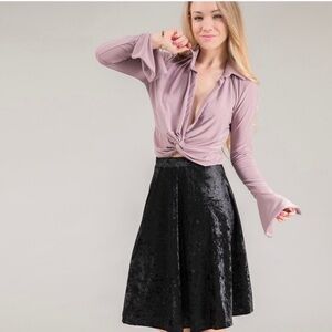 Black Crushed Velvet Skirt Circle Skirt